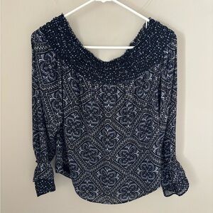 White House black market off shoulder Navy Blue Patterned Women's Top small